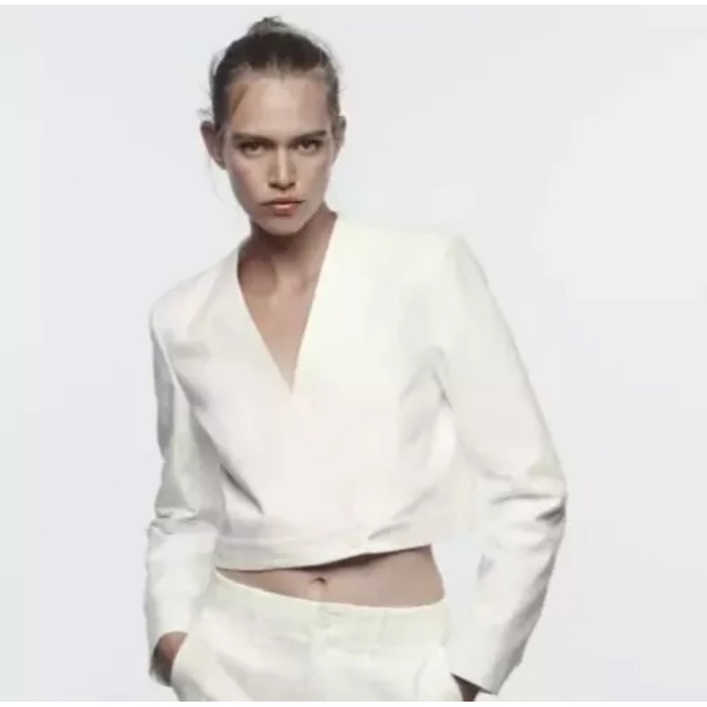 Zara linen blend cropped blazer